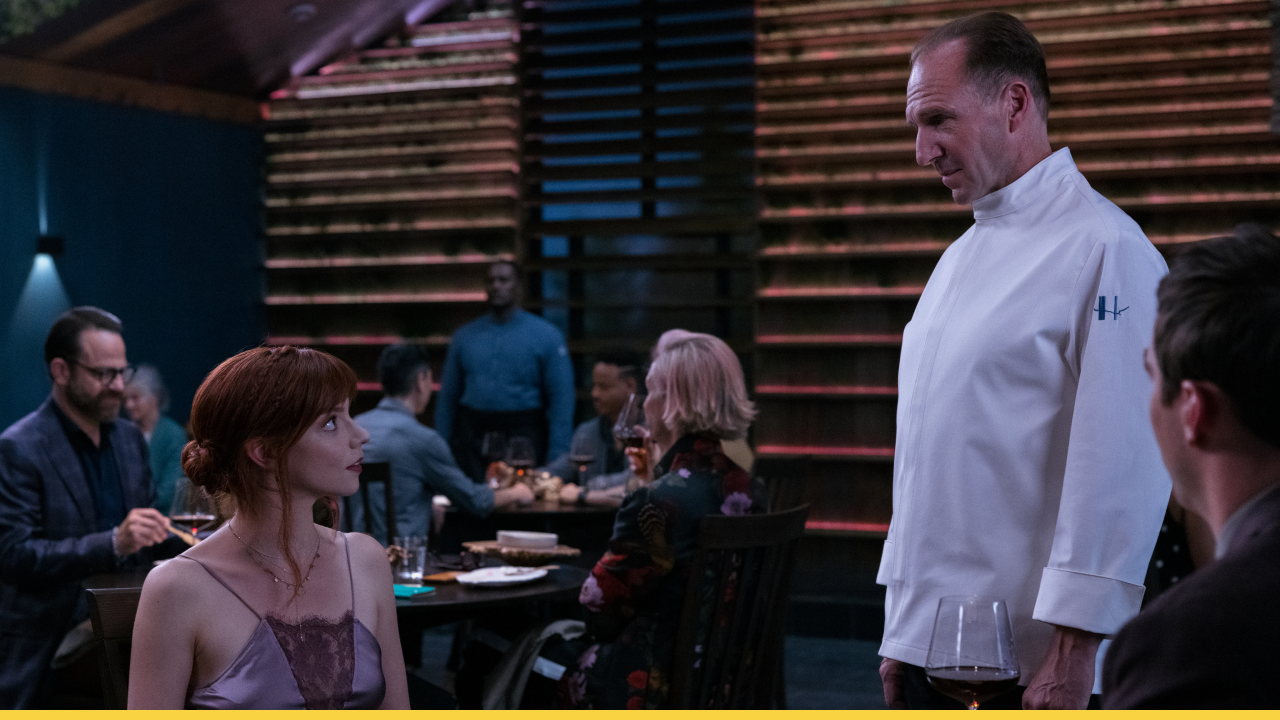 The chef confronts a defiant guest in a tense standoff at an exclusive, eerie dining experience